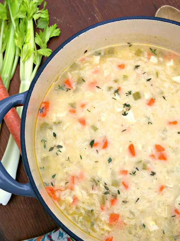 Chicken & Rice Soup! A hearty homemade recipe for creamy chicken soup with rice AND information on how chicken soup helps to fight a cold!