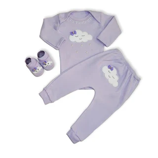 Conjunto Body Bebê fem com Calça Mijão e Sapatinho Kit 3 peças