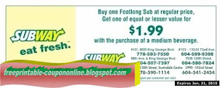 Free Printable Subway Coupons