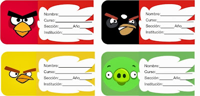 cuatro divertidas etiquetas de cuaderno de angry birds