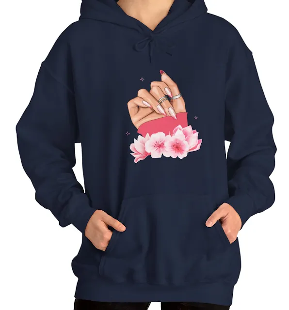 A Women Hoodie With Pink Feminine Nail Art Illustration Poster