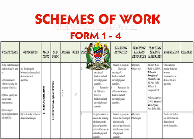 Schemes of Work For Ordinary Level (Form 1 - 4) - All Subjects - Free Download