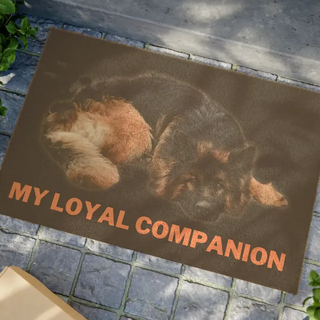 Doormat With Black and Red Long Coat German Shepherd and Caption My Loyal Companion