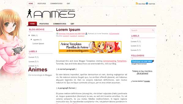 'Anime Plantilla Blogger' Animes Template