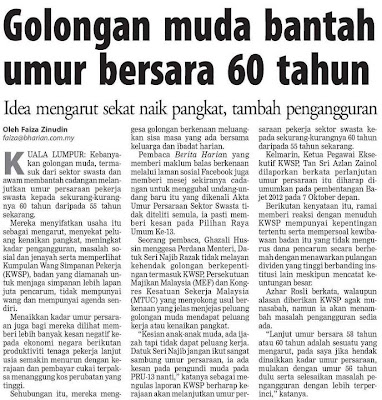 Golongan muda bantah umur bersara 60 tahun