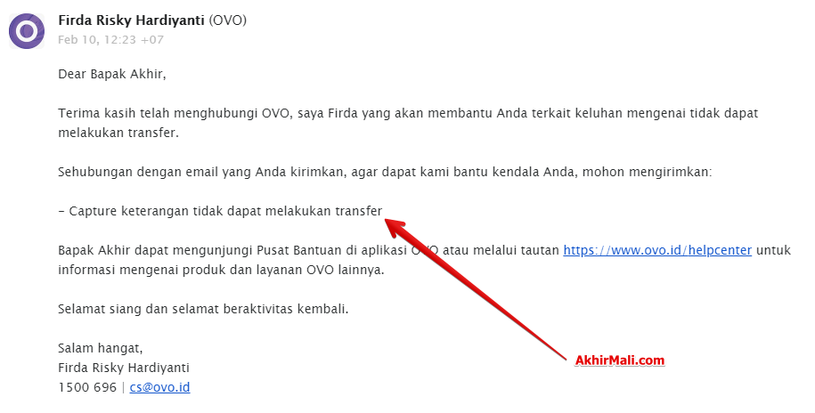 Transfer OVO 400 Tidak Berhasil Hubungi Customer 