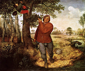 Flemish peasant renaissance clothing in The Peasant and the Birdnester by Pieter Bruegel