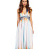 Multi Colour Stripe Print Embellished Halterneck Maxi Dress