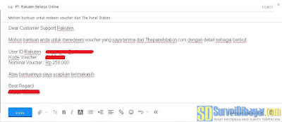 Email permintaan redeem eVoucher Rakuten.co.id dari The Panel Station Indonesia | SurveiDibayar.com