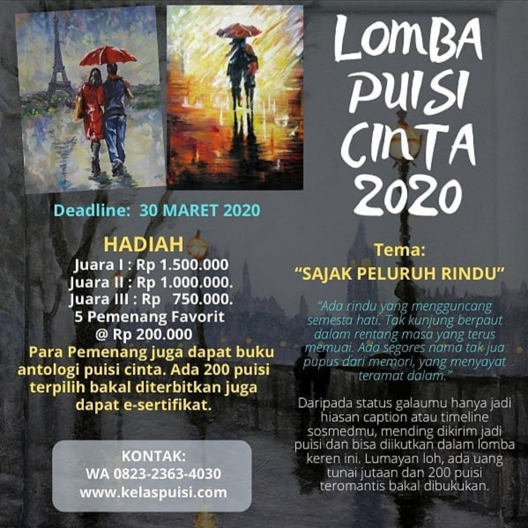 LOMBA PUISI  CINTA  2021 Tema SAJAK PELURUH RINDU 