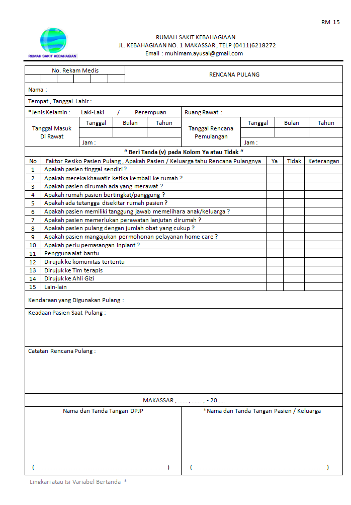 Formulir Rencana Pasien Pulang Standar APK 3 - Ilmu056