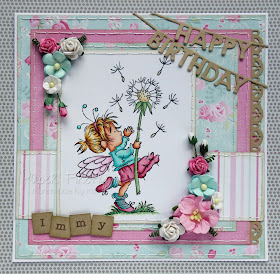 Girly card in aqua and pink with LOTV fairy image