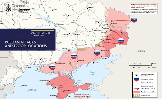 Latest British Intelligence Ukraine war map as of Mar. 20