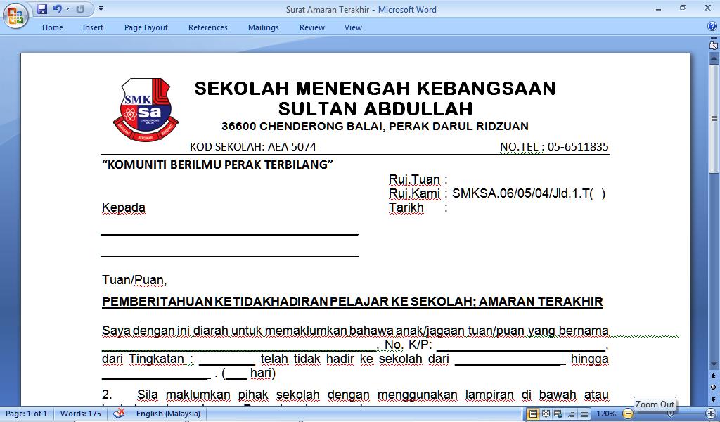 Contoh Surat Amaran Terakhir Kepada Pekerja  Contoh Surat