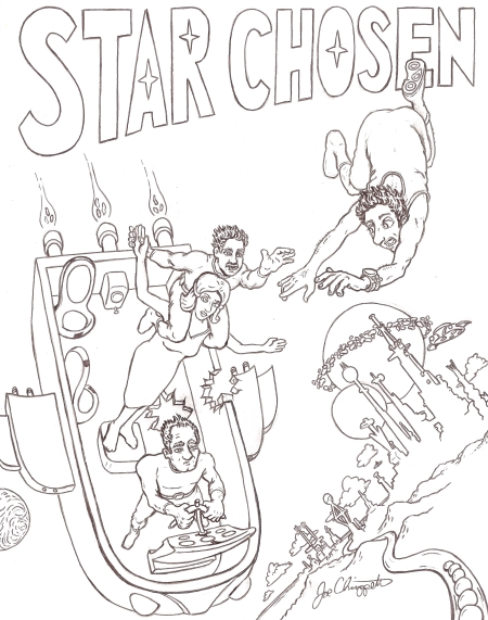 Black and white original Star Chosen novel cover art by Joe Chiappetta