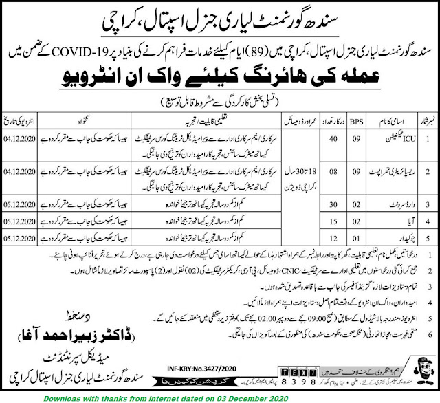 Sindh Government  General Hospital  Latest jobs 2020