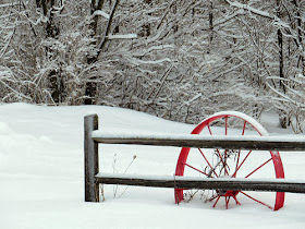 red wheel and white snow