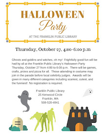 Franklin Public Library will hold a Halloween party on Thursday, Oct 27