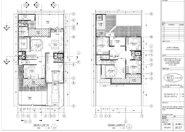 denah rumah 2 lantai autocad