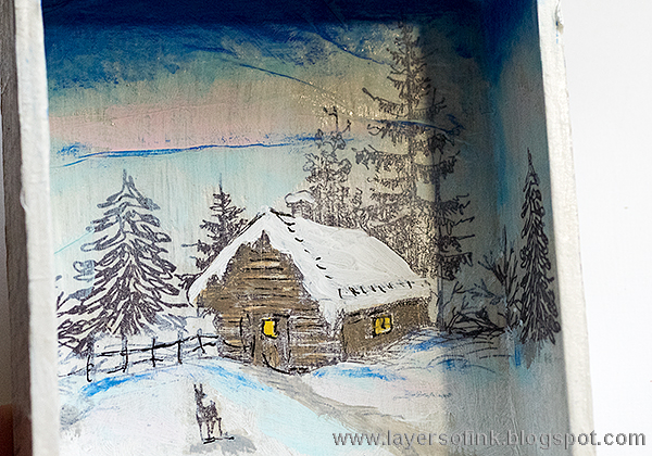 Layers of ink - Deer Winter Shadow Box Tutorial by Anna-Karin with Tim Holtz idea-ology embellishments.