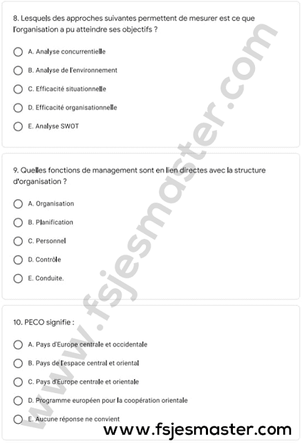 Exemple de Concours Master Sciences de Gestion 2020-2021 - Fsjes Agdal