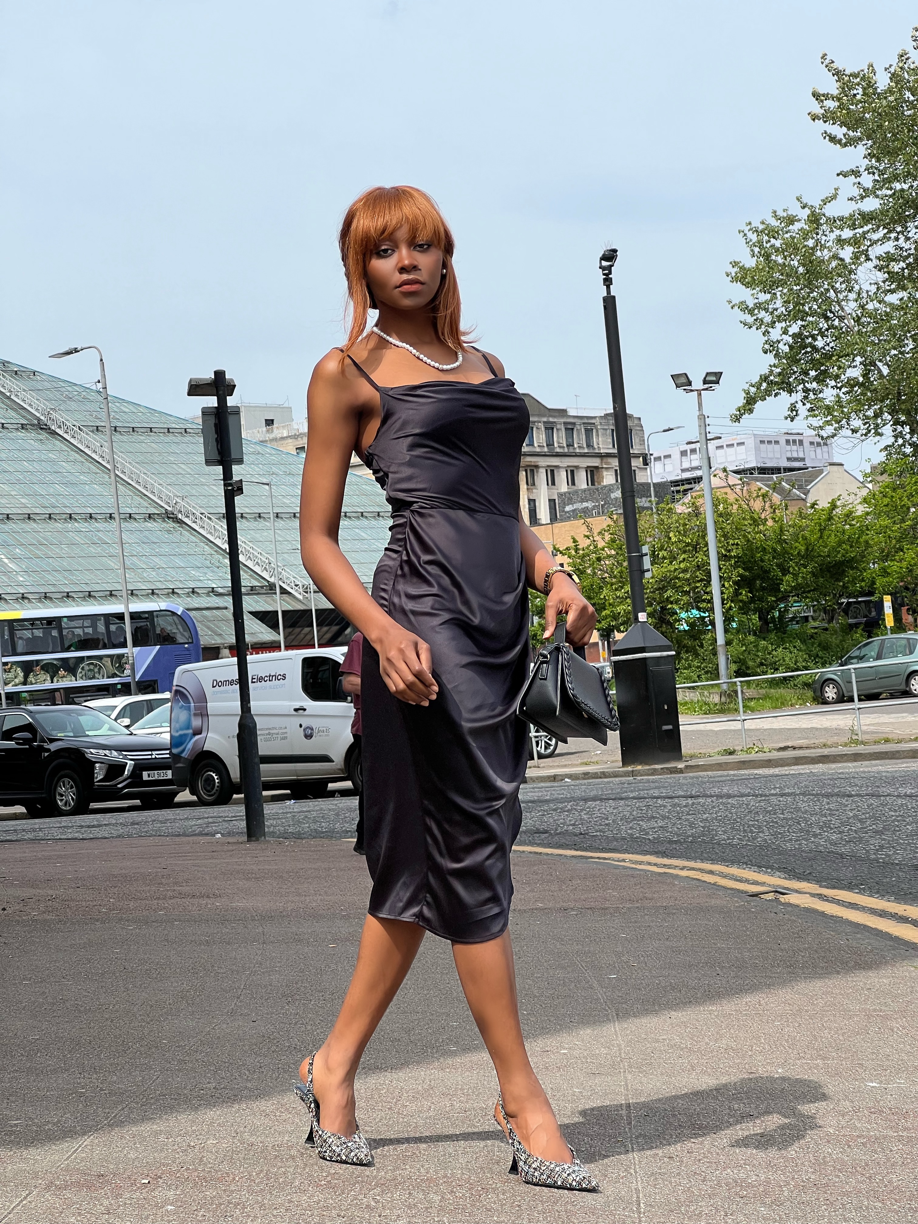 How to style a black cut-out slip dress