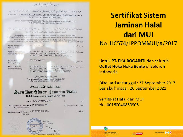 hokben telah mendapatkan sertifikat sistem jaminan halal dari mui