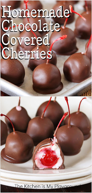 How to Make Homemade Chocolate Covered Cherries ~ With just 5 simple ingredients, whip up a batch of your very own Homemade Chocolate Covered Cherries. Making them is truly not as hard as you think! And ohhhhh, they taste even better than the store-bought ones.  www.thekitchenismyplayground.com