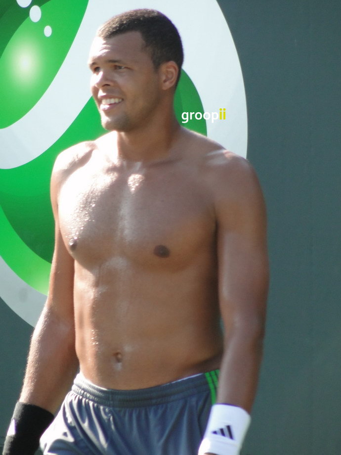 French tennis player JoWilfried Tsonga was shirtless on the practice 