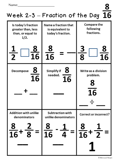 fraction of the day routine for fifth, sixth and fourth grade students