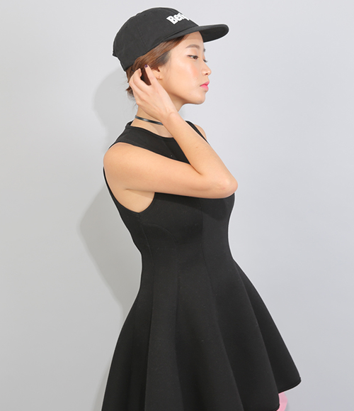 Back Zip Sleeveless Flared Dress