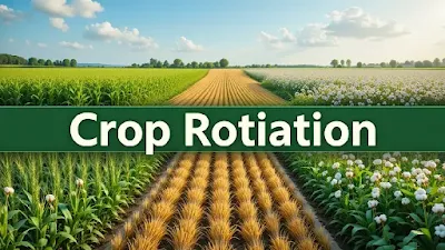 Crop rotation diagram showing wheat, sugarcane, and cotton fields