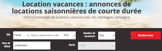 Les critères de recherche dans la rubrique Vacances