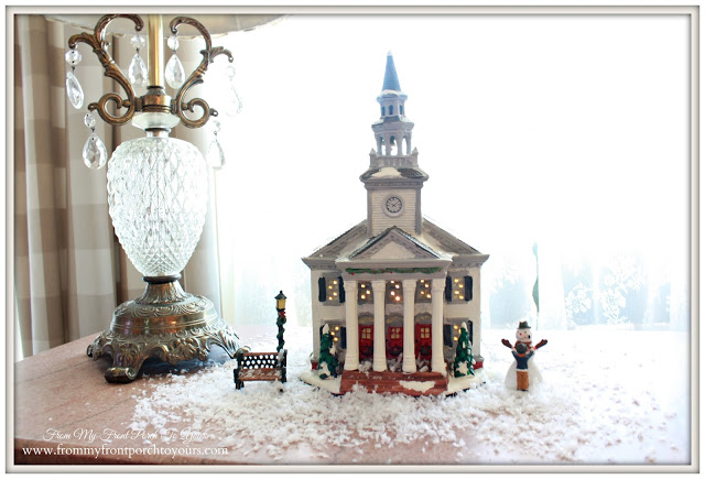 Christmas Vignette-Christmas Decorations-Christmas Village Church-From My Front Porch To Yours