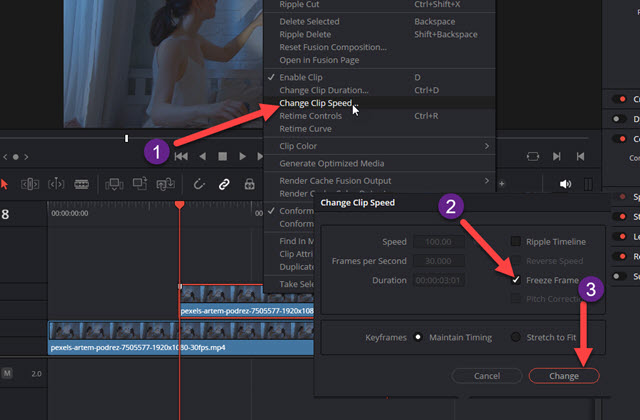 change clip speed per frizzare il frame