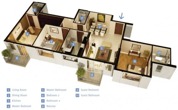 Denah Desain Rumah Mewah Modern 3D