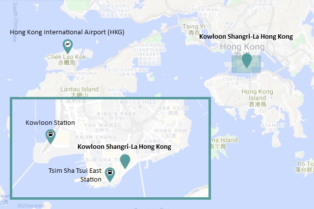 Location map of Kowloon Shangri-La Hong Kong courtesy of Google Maps