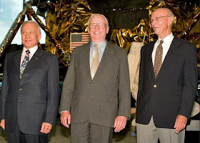 The austronauts Edwin Eugene “Buzz” Aldrin Jr., Neil Alden Armstrong and Michael Collins from left to right