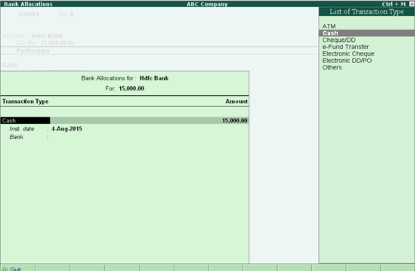 contra entry in tally erp 9