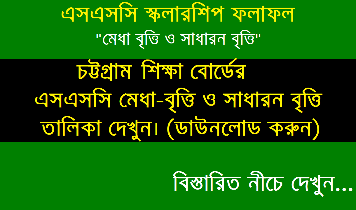 Chittagong Board SSC Scholarship Result 2023 PDF bise-ctg.gov.bd