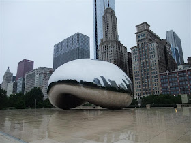 the bean, chicago, cloud gate, in the rain, sculpture, no people