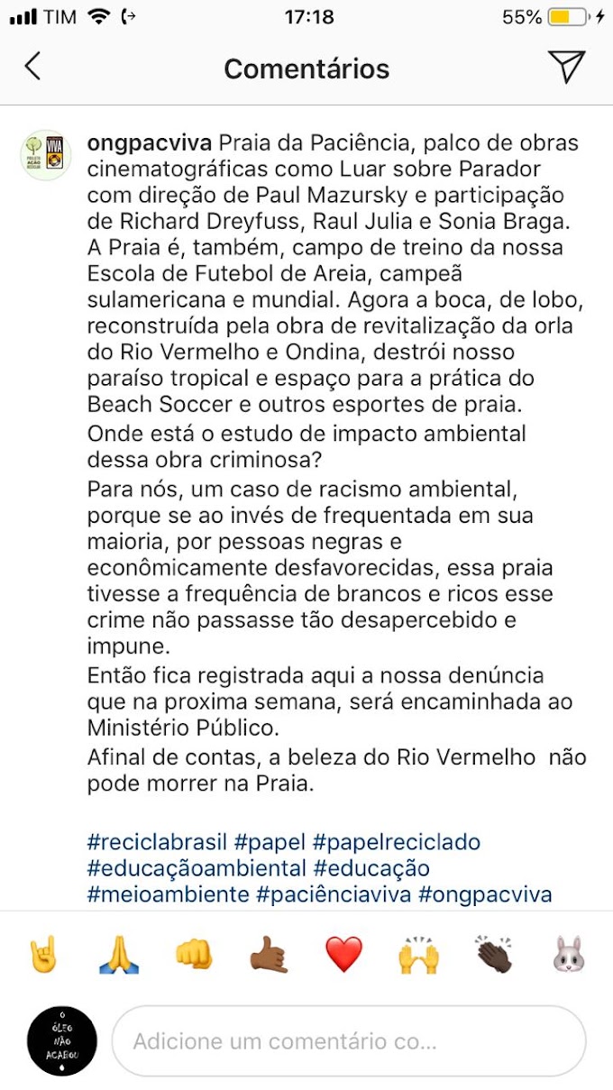 ONG Paciência Viva vai denunciar ao Ministério Público danos causados  à praia  pela obra de requalificação da prefeitura 