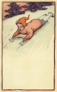 free blank Christmas greeting design printable boy sledding