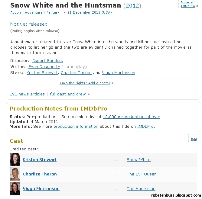 Click here to view the Snow White and The Huntsman IMBd Page. Country: