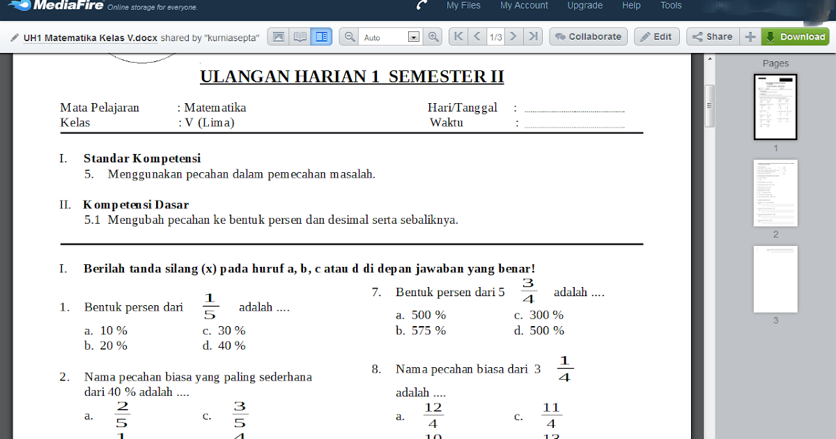 Download Soal Matematika Kelas 5 Semester 2