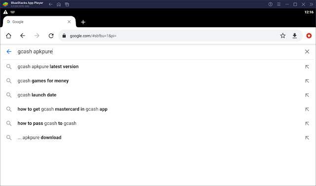 searching for gcash apk using Google Chrome