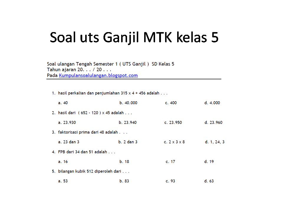 Aneka Bank Soal: Soal Ulangan\/ UTS Matematika Kelas 5 SD semester 1