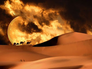 Nomades dans le désert avec poème 
