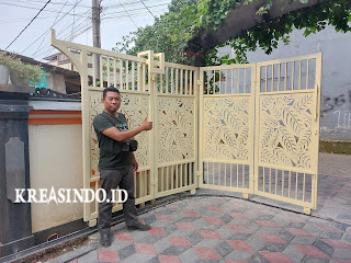 Proyek Pintu Pagar Dorong Tikung Plat Cutting Laser pesanan Bu Susi di Citeureup Bogor