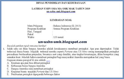 https://soalsiswa.blogspot.com - Soal USBN Bahasa Indonesia SMA SMK K-2013 Tahun 2018/2019